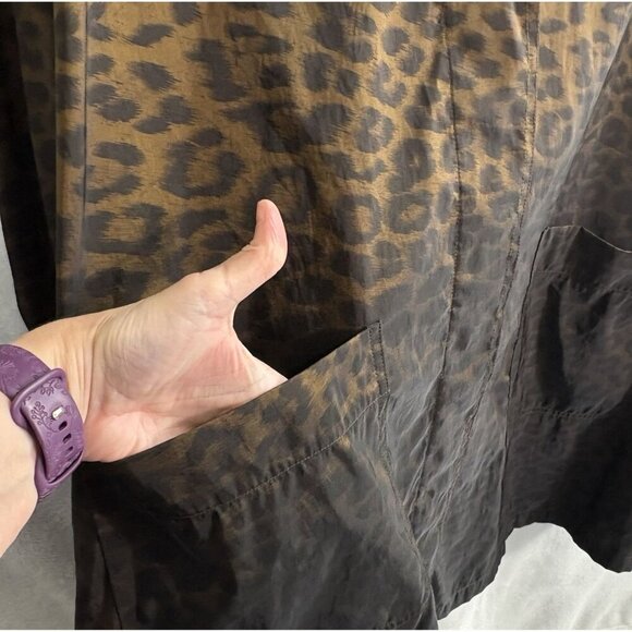 MYCRA PAC Women Raincoat SZ L Brown Leopard Print Trench Swing 60s Retro 63-2 - Picture 5 of 14